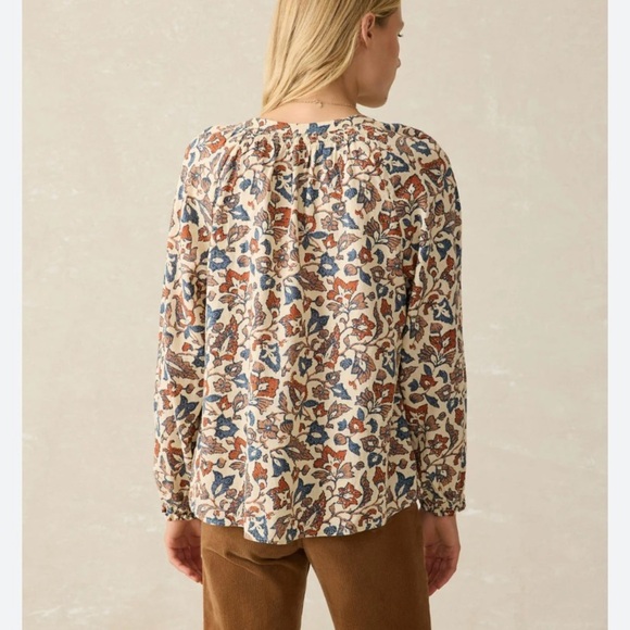 Faherty Linen Floral Blouse Long Sleeve Peasant Top Size S - Picture 2 of 9